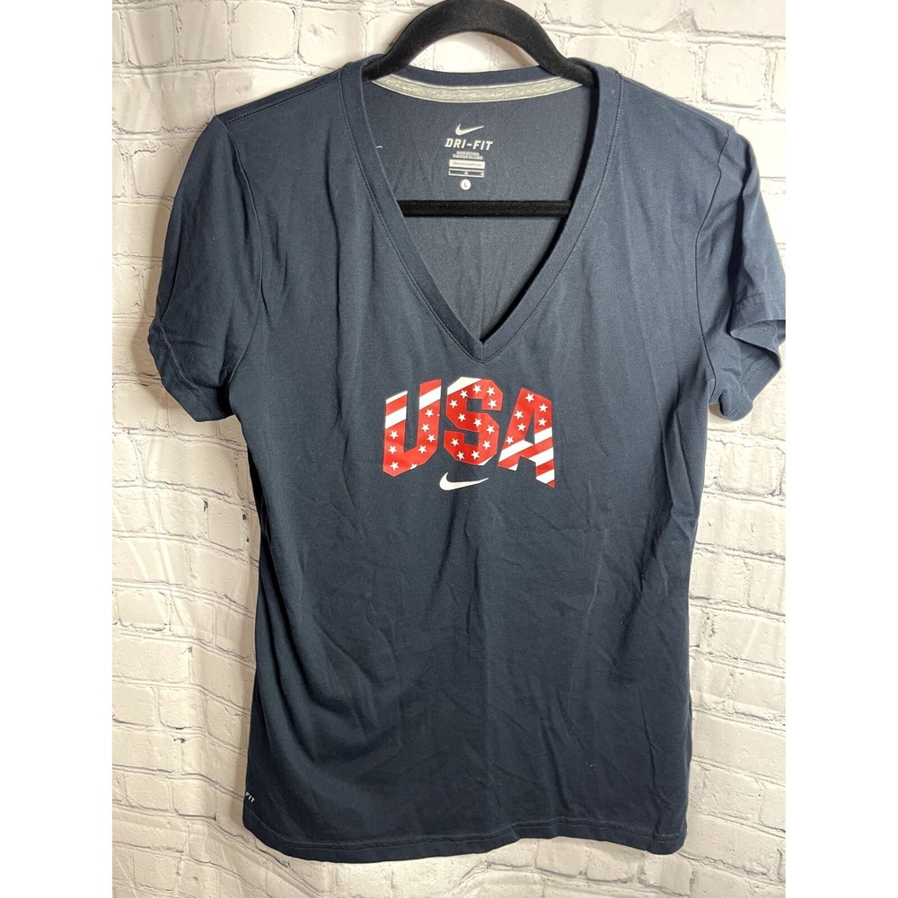 NIKE DRI FIT LADIES USA‎ OLYMPIC TEAM V-NECK T-SHIRT   SZ (L)   EUC    E-73